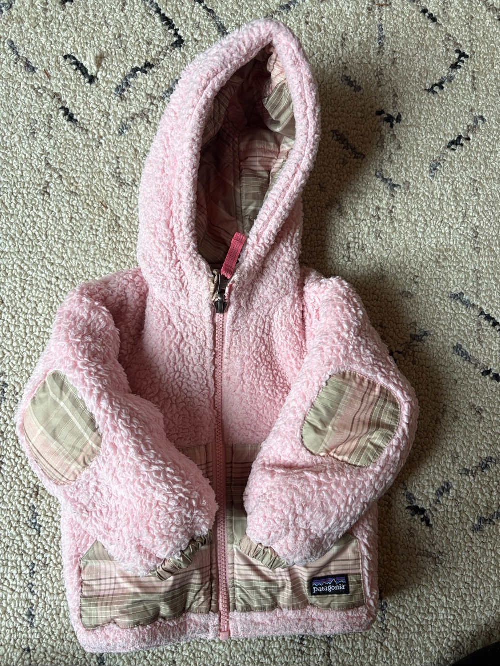 Patagonia Pink Hooded Sherpa Jacket 12/18 months